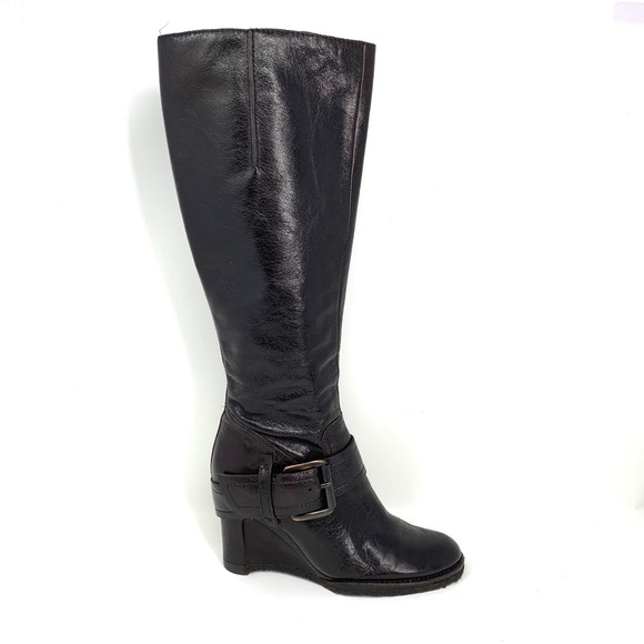 Apepazza | Shoes | Aepazza Dark Brown Leather Wedge Heel Boots Size 8 ...